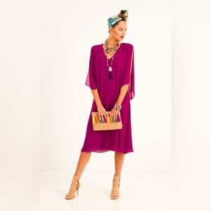 Elaine Turner Fuchsia Kaftan Midi Dress, NEW with tags